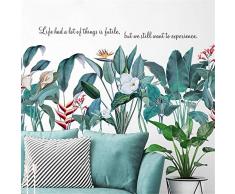 DERUN TRADING Wandaufkleber, Motiv Rote Blumen, Palme, grüne Blätter, Wandaufkleber, entfernbar, abziehen und aufkleben, groß, Efeu