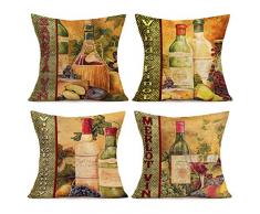 Asamour 4er-Pack Deko-Kissenbezüge, Weihnachtsmotiv, Weihnachtsmann, lustige Zitate, Baumwolle / Leinen, 45,7 x 45,7 cm 18 x 18 4 Pack Vintage Wine