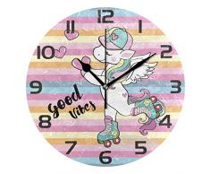Mr.XZY Niedliche Einhorn-Wanduhr für Badezimmer, Cartoon-Muster, 22,9 cm, runde Wanduhr, Acryl, geräuschlos, kein Ticken, für Wohnzimmer, Küche, Schlafzimmer 2010686 One Size 2010686