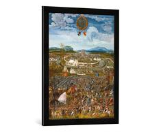 Gerahmtes Bild von Melchior Feselen Belagerung der Stadt Alesia, 52 v. Chr. C. Julius Caesar gegen Vercingetorix, Kunstdruck im hochwertigen handgefertigten Bilder-Rahmen, 50x70 cm, Schwarz matt