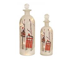 Melrose 2er Set Flasche mit Vogelhaus und Schlitten mit Timer Glas