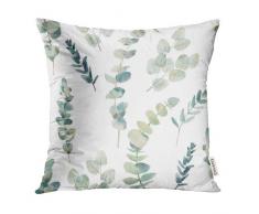 emvency Überwurf Kissen für Deko grün Leaf Watercolor Eukalyptus Zweige Hand Floral mit Pflanze Objekte auf weiß natur Greenery Zweig 40,6 x 40,6 cm Kissen Kissenbezüge Sofa quadratisch Print 20x20 inches Color 9