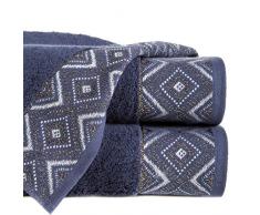 Eurofirany Handtuch Baumwolle Weich 50x90 cm Zick Zack Geometrisches Muster Metallnaht Glitzer Bordüre Set 6-er Pack Oeko-Tex, Marineblau, 50x90cm, 6