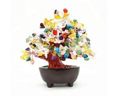 Colorsheng 17,8 cm natürlicher Quarzkristall Geldbaum Bonsai Fengshui Edelstein Dekoration für Reichtum und Glück (Mehrfarbig)