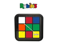 Rubiks Cube analoge Wanduhr (Fun to Be Square, M1-Design) mit geometrischem Zifferblatt und schwarzem Acrylrahmen, Quarzwerk, AA-Batterie nicht im Lieferumfang enthalten, 27,9 cm quadratisch, grün/rot