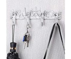 Ambipolar Vintage Seepferdchen Kleiderhaken aus Gusseisen Wandhänger mit 4 dekorativen Haken - inkl. Schrauben und Dübel - Meereshausdekor, antikweiß