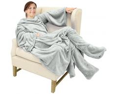 Katalonien tragbar Ärmeln Decke mit Armen und Füße Taschen für Erwachsene Frauen Herren Micro Plüsch große Wrap Überwurf aus Fleece Bademantel 190,5 x 134,6 cm hellgrau