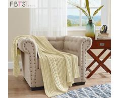 FBTS Basic Strick Überwurf Decke 129,5 x 170,2 cm 4 Farben Reine Baumwolle Kabel Extra Weich für Couch Sofa Bett Modern Seedpearl Beige