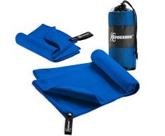 Travel Handtuch Set by spogears – Camping Handtuch Set umfasst ein XL 147,3 x 76,2 cm Sport Handtuch + Small Hand Mikrofaser Handtuch, kompakt/leicht Fitness Handtuch – Super saugfähig & Schnell trocknend Strandtuch blau