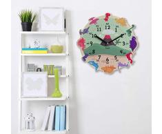 BEZIT geräuschlose 27,9 cm Wanduhr - dekorativ, modern, sauber, niedlich, kinderfreundliches Design für Innenbereich, Büro, Zuhause, Babyzimmer Graue Eule Happy Dinosaurier