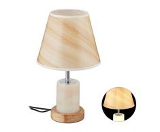 Relaxdays Tischlampe, mit Doppellicht, E27, 12 LEDs, Marmor- & Holzoptik, Nachttisch, Wohnzimmer, HxD 42 x 25 cm, braun