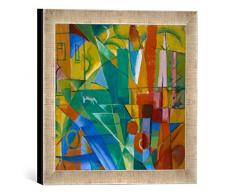 Gerahmtes Bild von Franz Marc Landschaft mit Haus, Hund und Rind, Kunstdruck im hochwertigen handgefertigten Bilder-Rahmen, 30x30 cm, Silber Raya