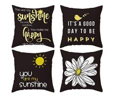 DUSEN Dekorative Überwurf-Kissenbezüge für Couch, Sofa oder Bett, 4 Stück, 45,7 x 45,7 cm, modernes Design, Baumwolle/Leinen Black Sunshine Flower