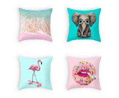 OATHENE Set von 4 Kissenbezügen, Bless Indian Hippie Bohemian Psychedelic Peacock Mandala Kurzes Samtkissen Sofa Schlafzimmer Auto Home Decor 45,7 x 45,7 cm 18x18 Inch 1348