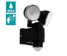 EGLO LED Außen-Wandlampe Casabas, 2 flammige Außenleuchte, Sensor-Wandleuchte aus Kunststoff, Farbe: Schwarz, Außenstrahler mit Bewegungsmelder, batteriebetrieben, IP44