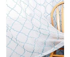 Vorhang mit Blumenstickerei, Weiß, 160 cm Länge, Gardinenstange für Wohnzimmer, Schlafzimmer, Fenster, halbknittert, für Hof, Terrasse, Villa, 2er-Set 132,2 x 160 cm 52Wx45L Spalier Blau