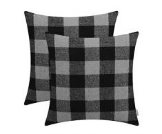 Brawarm Kissenbezüge für Couch/Bett, Sofa, Flauschiges Schottenkaro, beidseitig für Heimdekoration, 2 Stück Traditionell 18 X18 Inches - 2 Pcs Black & Neutral Gray