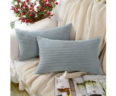 MERNETTE Kordsamt, weich, dekorativ, quadratisch, Kissenbezug, Heimdekoration, Dekoration für Sofa, Couch Bett, Stuhl 12x20 grau/blau