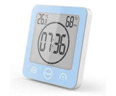 BALDR Badezimmeruhr Digitaler Wecker Badezimmer Dusche Saugnapf Dusche Uhr mit LCD-Display Luftfeuchtigkeit Temperatur Wanduhren Countdown Timer für Dusche Küche blau