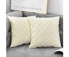 NianEr Samt Quadratische Überwurf Kissenbezüge 2er Set Soft Solid Herbst Winter Deko Couch Kissen Bezüge 18X18 03-Creme