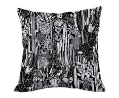 Aremazing Kissenbezug, Kaktus, sehr weich, für Sofa, Bett, 45,7 x 45,7 cm, Schwarz/Weiß 18 X 18 Inches Black White Succulent Cactus