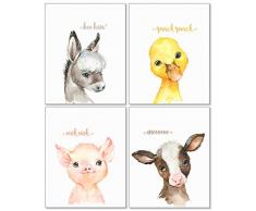 Wanddekoration für Kinderzimmer, Motiv: Konfetti Fuchs, 8 x 10 cm, ungerahmt, 4 Stück, Kuh Schwein Esel Ente – Junge Mädchen Bauernhof Barnyard Babies
