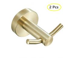 BigBig Home Handtuchhaken zur Wandmontage, quadratisch, für Badezimmer, SUS304 Edelstahl, gebürstetes Gold-Finish, 2 Stück 2 Pcs Double Towel Hook