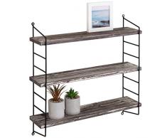 MyGift Wandregal, 3-stöckig, Holz, Metall, verstellbar