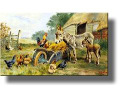 Auf Holz: Esel Pantolette Bauernhof, Huhn Küche, Bild auf Holz, Wand-Dekor, sofort aufhängbar!