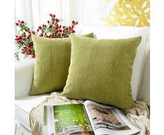 MERNETTE 2 Stück Chenille Weiche Dekorative quadratische Überwurf-Kissenbezüge Kissenbezüge Home Decor Dekoration für Sofa Couch Bett Stuhl 16x16 grasgrün