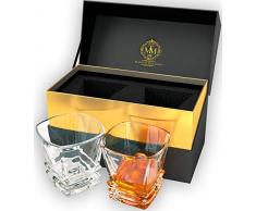 Art Deco Whiskey Gläser Set von 2 in Edle Geschenkbox. Bleifreie Kristall Whisky Tumbler, Spülmaschinenfest für Whiskey, Scotch, Bourbon oder Rum von denn der Mann.