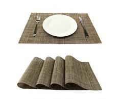 GEFEII PVC Platzdeckchen Gewebtes Vinyl rutschfest Wasserdicht Platzsets feucht hitzebeständig Solide Platzsets Kissen für Küche Esszimmer Party Tischmatten 45 * 30cm/17.5 * 12 Inch braun