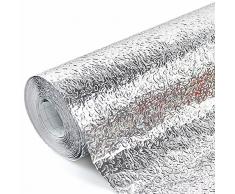 YZM Küche Aufkleber, Öl Proof Wasserfest Aufkleber Aluminium Folie Küche Herd Schrank Aufkleber Selbstklebende Tapeten Duett. 24×118(60mm*300mm) Orange Peel Texture Silvery