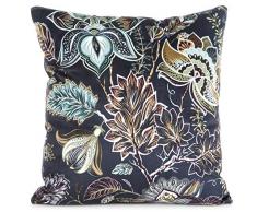 Eurofirany Kissenhülle Kissenbezug Couchkissen Sofakissen Bettkissen Zimmerdekoration Elegant Edel Exklusiv Velvet Samt Blattmuster Blätter, Marineblau, 40x40cm, 2