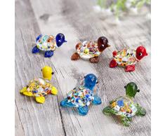 H & D Hyalin & Dora, handgefertigte Mini-Meeresschildkröte, Glasfigur, geblasenes Meerestier, 6 Stück