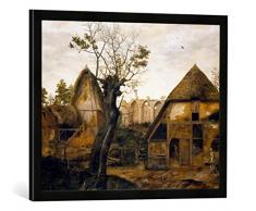 Gerahmtes Bild von Cornelis Van Dalem Landschaft mit Gehöft, Kunstdruck im hochwertigen handgefertigten Bilder-Rahmen, 70x50 cm, Schwarz matt