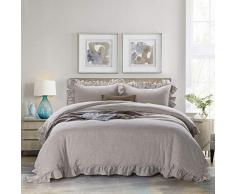 Meadow Park Washed Leinen Bettbezug Set, 3, Steppdecke, Set, Queen Size, Farbe ， 100% Pure French Bettwäsche, Bettbezug One mit zwei kissenrollen, Vintage Garment Washed, Super Soft Betten Set Queen natur