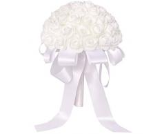 Juvale weiße kleine Rosen Brautjungfer Blumenstrauß mit künstlichen Blumen, 19 x 25 cm