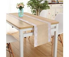 Lucky Monet 5 x Jute Sackleinen Jute Tischläufer rustikal natur Tisch Dekoration Läufer Décor Outdoor Hochzeit Engagement Parteien, Weihnachten, Geburtstag, Hotels, Restaurants, bietet, Planer 12 x 108/ 5pcs Lace Both Sides