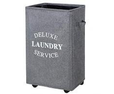 Chrislley Wäschesammler auf Rollen, Wäschekorb für Wäsche, zusammenklappbar, mit Rollen, großer Wäschekorb, hoch A-Grey 2