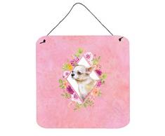 Carolines Treasures Chihuahua #2 rosa Blumen Türaufhänger Wanddekoration, Mehrfarbig