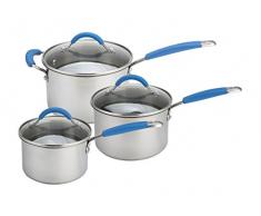Joe leitet 70527 Schnelle & gleichmäßige Edelstahl Antihaft cookware-3 Deep Profil 3-teiliges Topf-Set, Silber und Blau