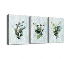 MHART66 Leinwandbild, modernes Design, grüne Blätter, für Schlafzimmer, Bad, Wanddekoration, Aquarellgemälde, gerahmt, für Wohnzimmer, Büro, Heimdekoration, Wandbild für Küche