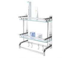 Wand montiert Edelstahl Badezimmer Regal, 2 Etagen Glas Ablagen & 2 Handtuch Bars mit Haken