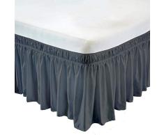 MD Home Deko- und Bett Rock – Drei Stoff Um Seiten Seidig Weich und Falten Free Classic Stylischen Look in Ihrem Schlafzimmer – Poly Baumwolle Elastic Staub Rüschen Full - 14 inch Dunkelgrau