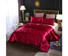 A Nice Night Satin seidig weiche Steppdecke Sexy Super Soft Microfaser Bettwäsche Bettset Full/Queen, leicht beschwert Art Deco Queen(88-by-88-inches) rot