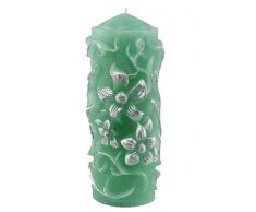 Magic Candle World Candles, grün 3D Handgemalt auf Einer silbernen Blumenmuster, Kerze, Künstlerisches Muster Stumpenkerzen, Dekoration, Paraffinwachs, 8 x 8 x 24 cm, 12-Einheiten