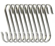 RuiLing Flache S-Haken aus massivem 304 Edelstahl, S-förmig, zum Aufhängen von Küchenlöffeln, Pfannen, Töpfen, Edelstahl, Silber, L/Flat