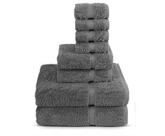 TURKUOISE TURKISH TOWEL Türkisches türkisches Handtuch-Set aus türkischer Baumwolle, umweltfreundlich, 2 Badetücher, 2 Handtücher, 4 Waschlappen, 8 Stück grau