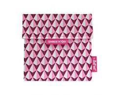 Rolleat SnacknGo – Snackbeutel | wiederverwendbarer, ökologische Lunchbox, BPA frei, leicht zu reinigender Snackbag - Motiv: Tiles Dreiecke, Farbe: pink, 18 x 18cm